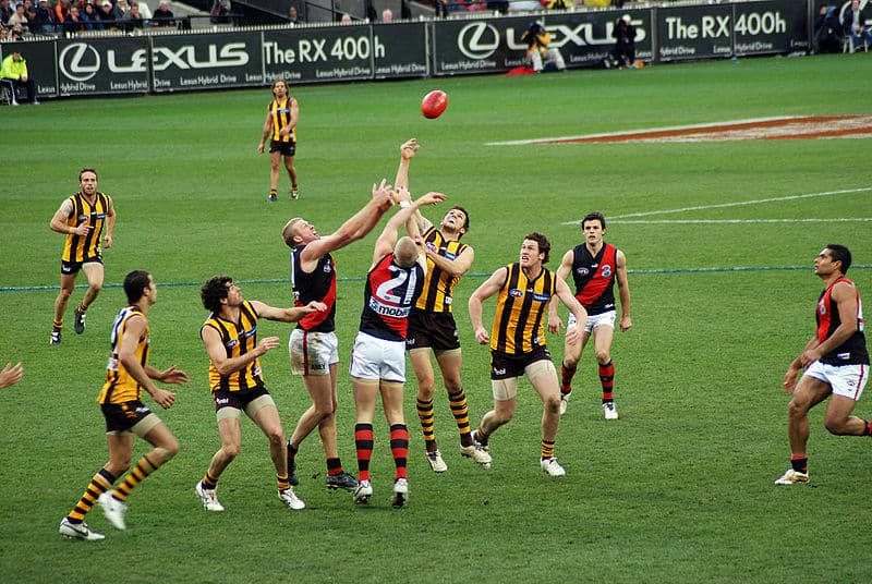 AFL players on professional football field.