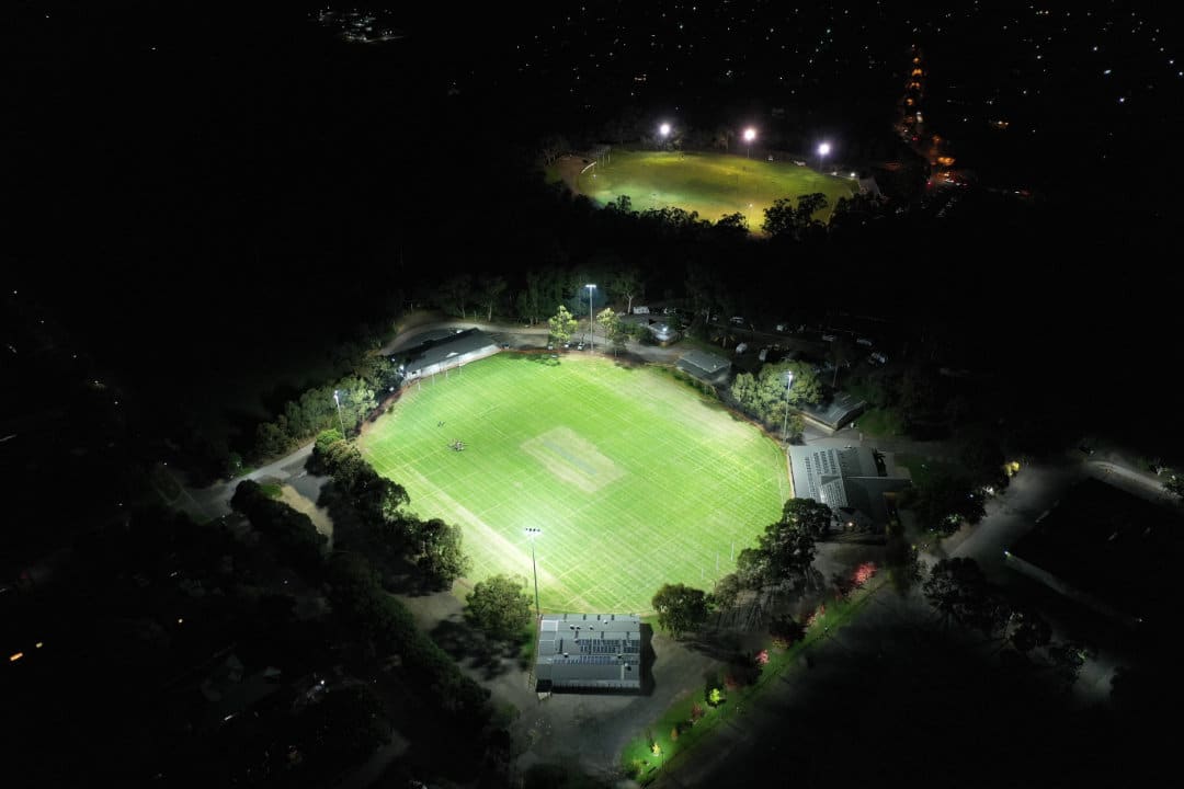 Football stadium LED lights birdseye view
